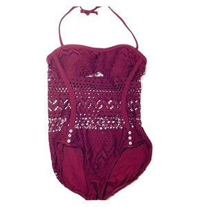 Maroon Robin Piccone Crochet Swimsuit